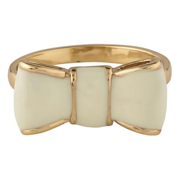 Kate Spade New York Take A Bow Cream Enamel Gold Plated Ring Sz 6.5 - Picture 10 of 10